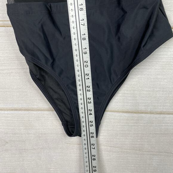 CUPSHE One Piece Swimsuit Sz S Black One Shoulder Mesh Panel Slimming NWT - Picture 4 of 5